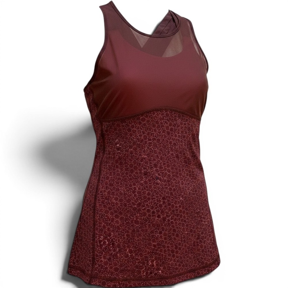 Lululemon Maroon Pink Geometric Mesh Back Built-in Bra Tank Top Size 4